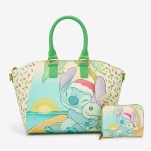 NEW Stitch And Scrimp Christmas Loungefly Satchel Bag And Matching Zipper Wallet